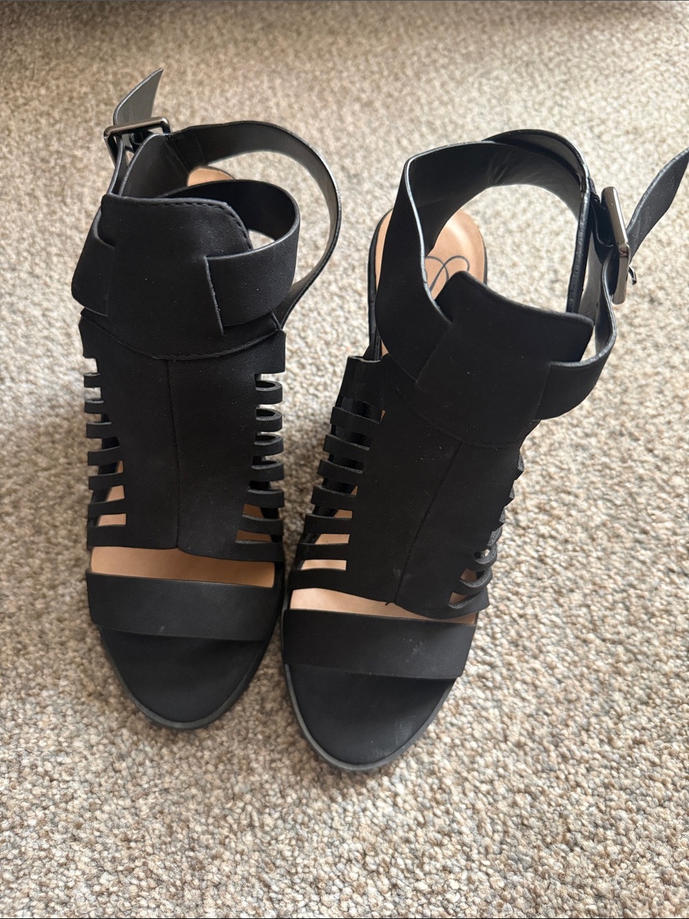 Qupid Black Strappy Cutout Ankle-Heel Sandals